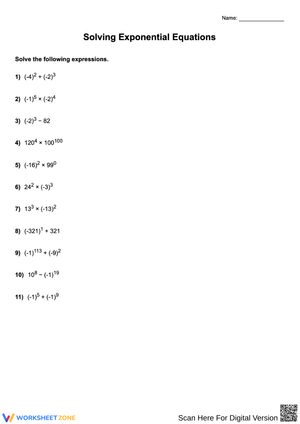 Solving Exponential Equations Practice Worksheet
