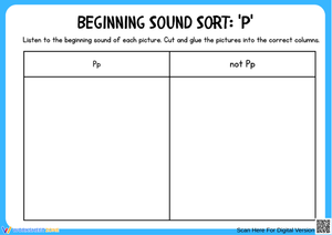 Beginning Sound Sort: Letter P Worksheet