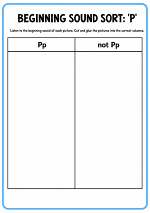 Beginning Sound Sort: Letter P Worksheet
