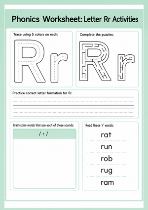 Phonics Worksheet: Letter Rr Activities
