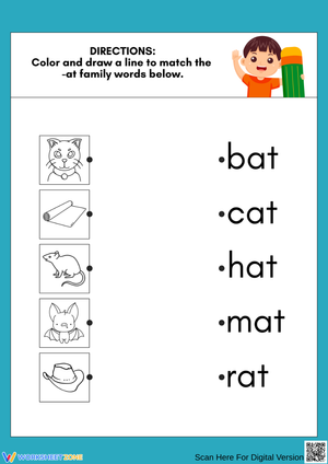 -at Word Family Matching Worksheet