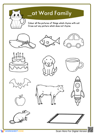 _at Word Family Rhyming Worksheet
