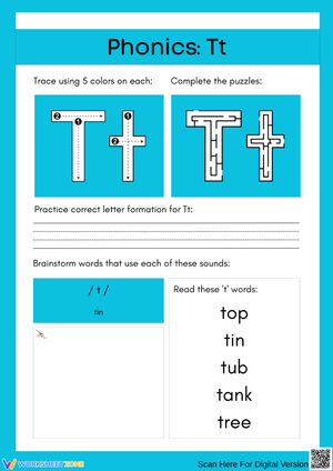 Letter Tt Phonics Practice Worksheet