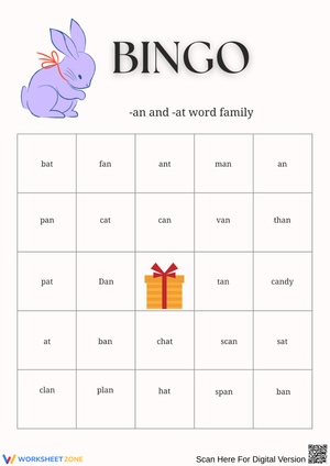 -an and -at Word Family Bingo Game