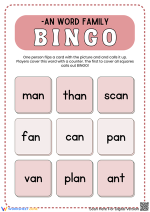 -an Word Family Bingo Game