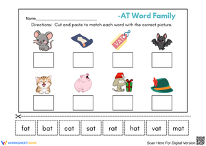 -AT Word Family Cut-and-Paste Worksheet