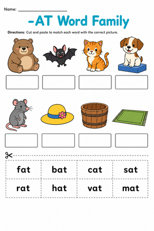 -AT Word Family Cut-and-Paste Worksheet