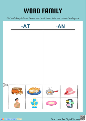 -AT and -AN Word Family Sorting Worksheet