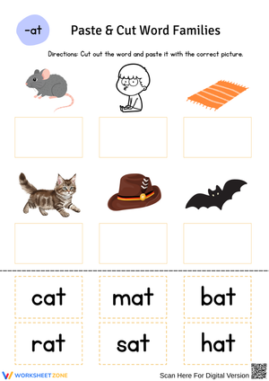 Cut-and-Paste -AT Word Family Worksheet
