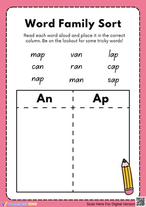 An and Ap Word Family Sort Worksheet