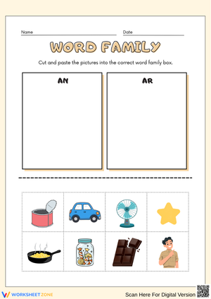 AN & AR Word Family Worksheet