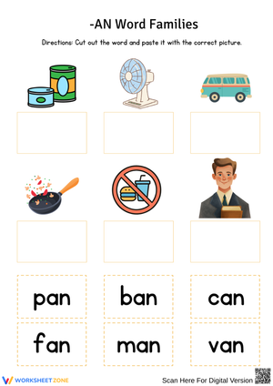 AN Word Family Cut and Paste Worksheet