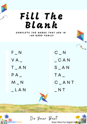 Fill in the Blanks: -AN Word Family Worksheet