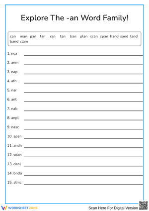 -an Word Family Scrambled Word Challenge