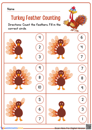 Turkey Feather Counting Worksheet for Early Learners