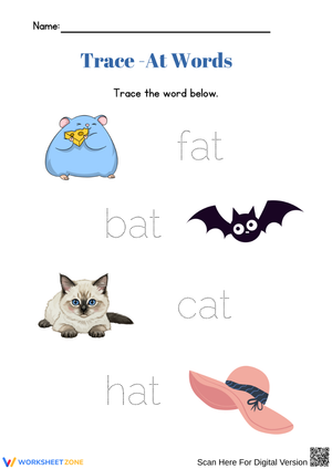 Trace -AT Words Worksheet