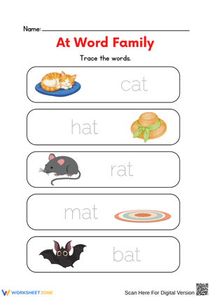 At Word Family Tracing Worksheet