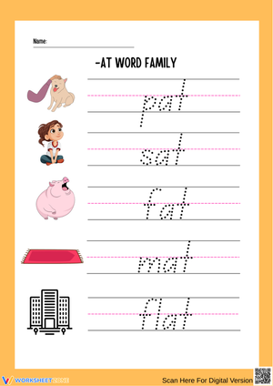 AT Word Family Handwriting Practice Worksheet