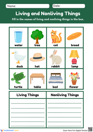 Living and Nonliving Things – Write the Names
