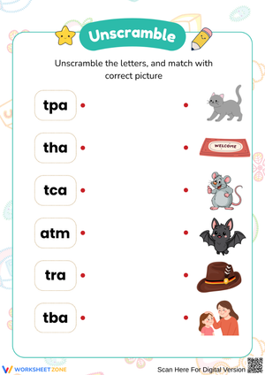 AT Word Family Unscramble & Picture Match