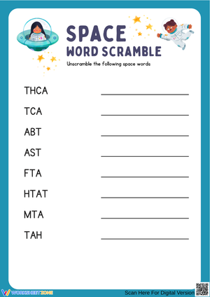 Space-Themed Word Scramble Worksheet