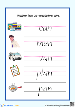 Trace the -an Words Worksheet