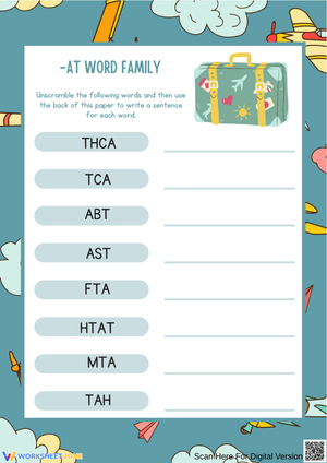-at Word Family Scramble Worksheet