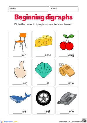Beginning Digraphs – Picture Word Completion
