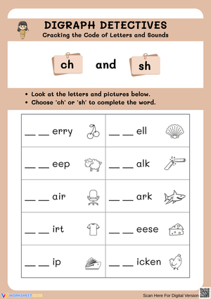 Digraph Detectives – ch vs sh Word Completion Worksheet