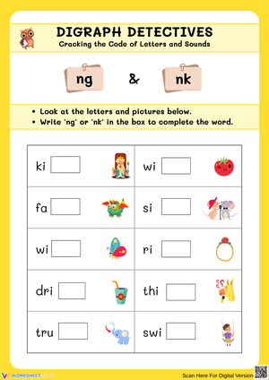 Digraph Detectives – ng vs nk Word Completion Worksheet
