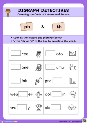 Digraph Detectives – ph vs th Spelling Analysis Worksheet