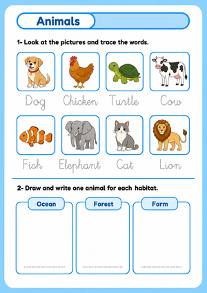 Animal Habitats Printable Worksheet | Grade 1 Science