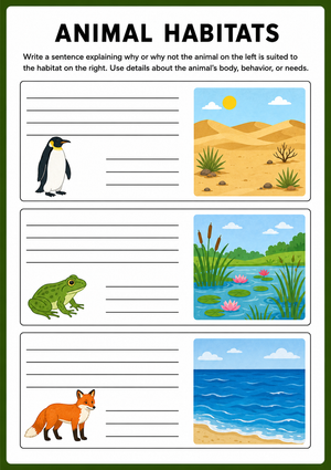 Animal Habitats Reasoning Worksheet | Grade 3 Essential