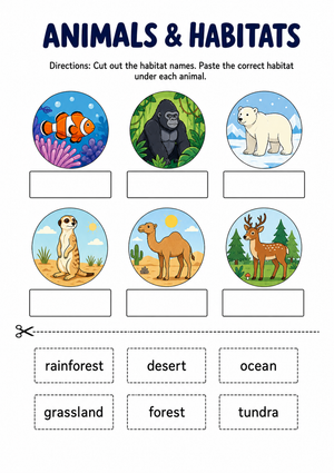 Animal Habitats Cut and Paste | Grade 3 Essential