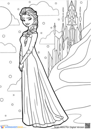 Elsa in Long Dress – Frozen Castle Coloring Page