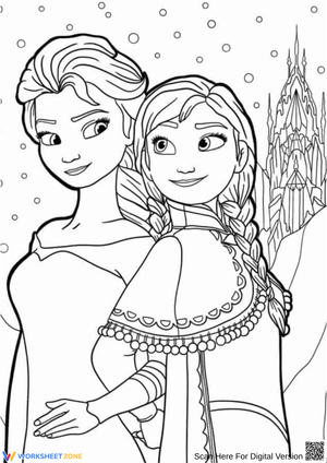 Elsa & Anna Close-Up Winter Coloring Page