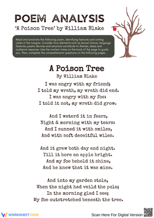 Poem Analysis Worksheet: A Poison Tree by William Blake