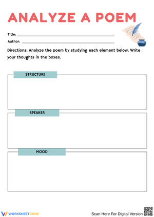 Analyze a Poem: Structure, Speaker & Mood Worksheet