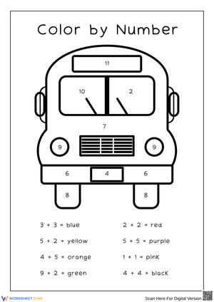 Color by Number: School Bus Worksheet