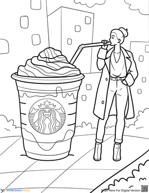 Giant Starbucks Drink & Girl Coloring Page