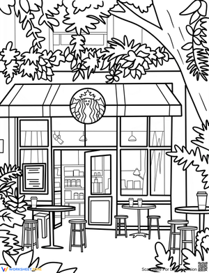 Starbucks Café Front View Coloring Page