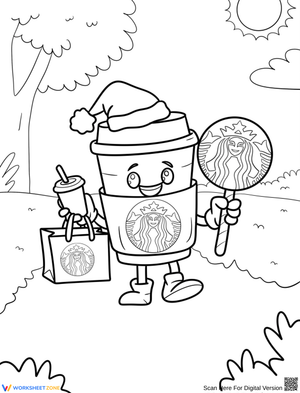 Christmas Starbucks Cup Character Coloring Page