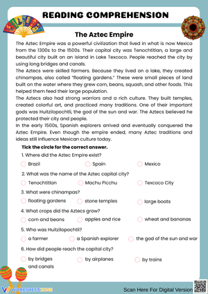 The Aztec Empire Reading Comprehension Worksheet