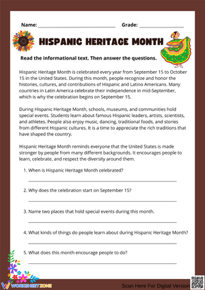 Hispanic Heritage Month Reading Comprehension