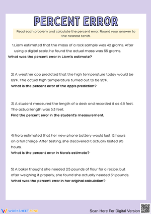 Percent Error Word Problems Worksheet