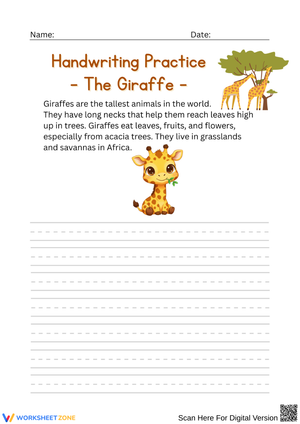 Handwriting Practice: The Giraffe
