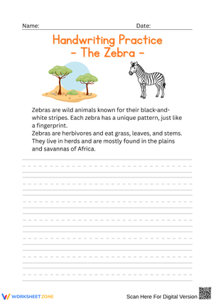 Handwriting Practice: The Zebra