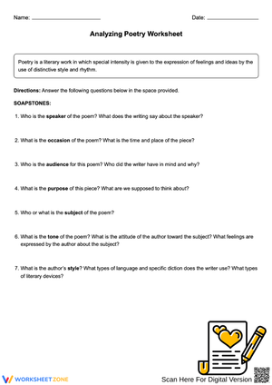 SOAPSTONES Poetry Analysis Worksheet