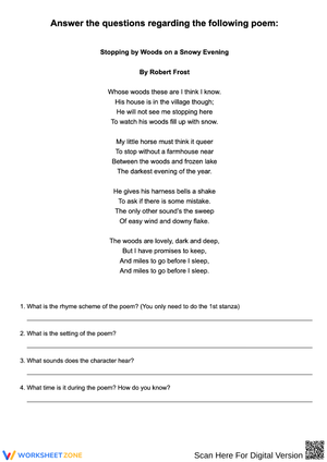 Stopping by Woods Poetry Analysis Worksheet