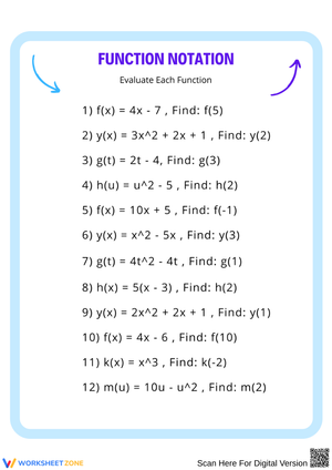 Function Notation Evaluation Worksheet